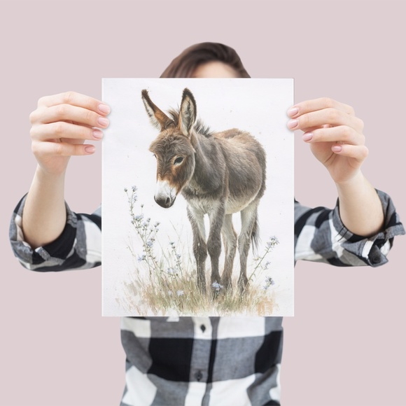 Watercolor Donkey Wall Art Print, Unframed - Charming Farmhouse Decor - Picture 4 of 6